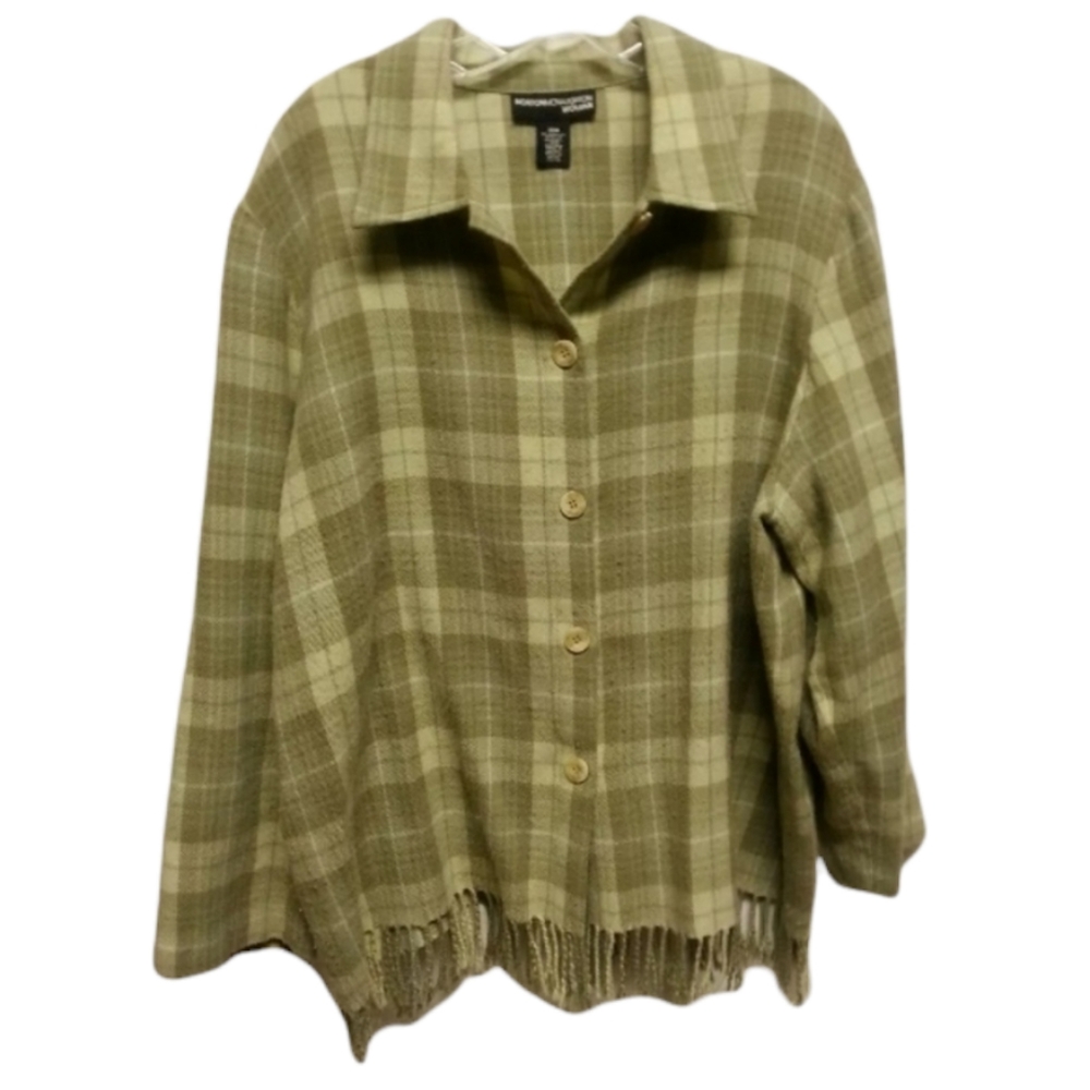 Green plaid fringe wool